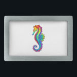 Boucle De Ceinture Rectangulaire Hippocampe polygonal arc-en-ciel<br><div class="desc">Artistiquement dessiné,  lumineux,  arc-en-ciel,  cheval de mer polygonale sur arrière - plan blanc. Un tatouage brillant.</div>