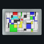 Boucle De Ceinture Rectangulaire Hommage Random Carré À Mondrian<br><div class="desc">Formes géométriques inspirées du travail de Piet Mondrian. Lignes irrégulières formant des carrés et des rectangles. Art numérique décoratif original.</div>