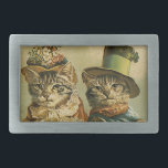 Boucle De Ceinture Rectangulaire Humour vintage, Chats de mariée victorienne en Cas<br><div class="desc">Illustration vintage image d'humour drôle avec des chats de tabby victoriens en casquette. Un design mariage d'amour et de romance avec une mariée et mariée de chat. La mariée porte un élégant casquette à fleurs florales et le chat marié porte un chapeau haut de gamme élégant.</div>