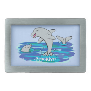 Boucle De Ceinture Rectangulaire Illustration de dauphins heureux adorables