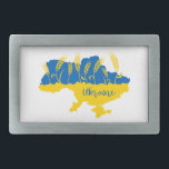 Boucle De Ceinture Rectangulaire La typographie ukrainienne et l'oreille au blé sur<br><div class="desc">Carte de l'Ukraine décorée d'oreilles de blé dans les couleurs du drapeau ukrainien jaune et bleu</div>