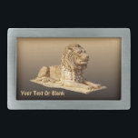 Boucle De Ceinture Rectangulaire Lion de pierre<br><div class="desc">Un rendu bronzé et brun d'un lion en pierre taillée sur un arrière - plan des mêmes couleurs. Ajoutez votre propre texte.</div>