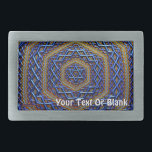 Boucle De Ceinture Rectangulaire Magène métallique orné David<br><div class="desc">Image fractale en cuivre,  bleu et or d'un Magen David (Star of David) ressemblant à un panneau métallique à texture complexe. Customisez en ajoutant votre propre texte.</div>