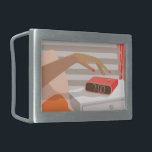 Boucle De Ceinture Rectangulaire Main des femmes poussant le bouton snooze du révei<br><div class="desc">Composition du matin dans l'intérieur de la chambre de fille glamour</div>