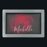 Boucle De Ceinture Rectangulaire Monographie personnalisée rose rouge photo vintage<br><div class="desc">Macro photo d'une belle rose rouge sur arrière - plan noir avec effet gris vintage avec monogramme personnalisable personnalisé.</div>