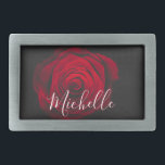 Boucle De Ceinture Rectangulaire Monographie personnalisée rose rouge photo vintage<br><div class="desc">Macro photo d'une belle rose rouge sur arrière - plan noir avec effet gris vintage avec monogramme personnalisable personnalisé.</div>