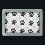 Boucle De Ceinture Rectangulaire Motif Empreinte de patte de chien noir et blanc<br><div class="desc">Un motif en noir et blanc d'empreintes de pattes de chien. Style dessin animé original.</div>