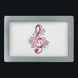 Boucle De Ceinture Rectangulaire Musical treble clef notes with sakura flowers<br><div class="desc">Pink treble clef with delicate,  detailed pink Japanese cherry blossoms against white background painted over with light blue paint Blooming pink sakura.</div>