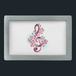 Boucle De Ceinture Rectangulaire Musical treble clef notes with sakura flowers<br><div class="desc">Pink treble clef with delicate,  detailed pink Japanese cherry blossoms against white background painted over with light blue paint Blooming pink sakura.</div>