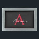 Boucle De Ceinture Rectangulaire Nom du monogramme rouge noir de la fille<br><div class="desc">Noir et Rouge Simple Script Monogramme Nom Belt Buckle. Cela rend la graduation parfaite, doux 16 16ème, 18ème, 21ème, 30ème, 40ème, 50ème, 60ème, 70ème, 80ème, 90ème, 100ème anniversaire, mariage, douche nuptiale, anniversaire, baby shower ou cadeau de fête de bachelorette pour quelqu'un qui aime les styles glam luxe et chic .....</div>