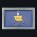 Boucle De Ceinture Rectangulaire Oiseau de mer amusant entouré de dessins animés de<br><div class="desc">Ce drôle d'oiseau de mer est entouré de requins. Un dessin humoristique d'humour idiot !</div>