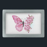 Boucle De Ceinture Rectangulaire Papillon à fleurs avec Sakura rose<br><div class="desc">Arrangement de fleurs de papillon rose avec fleurs de cerisier japonais rose sur arrière - plan blanc.</div>