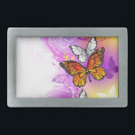 Boucle De Ceinture Rectangulaire Papillons Monarque sur Arrière - plan pourpre<br><div class="desc">Orange,  papillons monarques détaillés sur la lumière,  violet,  pittoresque,  arrière - plan peint.</div>