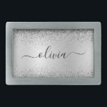Boucle De Ceinture Rectangulaire Parties scintillant d'argent Monogramme métallique<br><div class="desc">Argent Faux Foil Parties scintillant à étincelle métallique broyée Monogramme Nom Ceinture Boucle. Cela rend la graduation parfaite, doux 16 16ème, 18ème, 21ème, 30ème, 40ème, 50ème, 60ème, 70ème, 80ème, 90ème, 100ème anniversaire, mariage, douche nuptiale, anniversaire, baby shower ou cadeau de fête de bachelorette pour quelqu'un qui aime les styles glam...</div>
