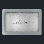 Boucle De Ceinture Rectangulaire Parties scintillant d'argent Monogramme métallique<br><div class="desc">Argent Faux Foil Parties scintillant à étincelle métallique broyée Monogramme Nom Ceinture Boucle. Cela rend la graduation parfaite, doux 16 16ème, 18ème, 21ème, 30ème, 40ème, 50ème, 60ème, 70ème, 80ème, 90ème, 100ème anniversaire, mariage, douche nuptiale, anniversaire, baby shower ou cadeau de fête de bachelorette pour quelqu'un qui aime les styles glam...</div>