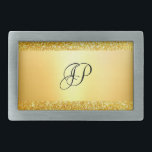 Boucle De Ceinture Rectangulaire Parties scintillant d'or Élégant Monogramme Modèle<br><div class="desc">Parties scintillant d'or Élégant Monogrammé Modèle Moderne Glamor Ceinture Boucle.</div>