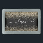 Boucle De Ceinture Rectangulaire Parties scintillant Noir Or Script Monogramme Nom<br><div class="desc">Parties scintillant à étincelle noire et or Script Monogramme Nom Ceinture Boucle. Cela rend la graduation parfaite, doux 16 16ème, 18ème, 21ème, 30ème, 40ème, 50ème, 60ème, 70ème, 80ème, 90ème, 100ème anniversaire, mariage, douche nuptiale, anniversaire, baby shower ou cadeau de fête de bachelorette pour quelqu'un qui aime les styles glam luxe...</div>