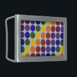 Boucle De Ceinture Rectangulaire Pois arc-en-ciel sur gris<br><div class="desc">Cet article personnalisé comporte des rangées de pois de couleur arc-en-ciel sur un arrière - plan gris. Le gris a un aspect presque métallique. Les lignes décalées forment des diagonales de chaque couleur : violet, indigo, bleu, vert, jaune, orange et rouge. numériquement créé une image. Copyright © 2011 Claire E....</div>
