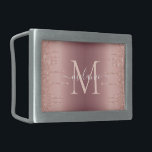 Boucle De Ceinture Rectangulaire Rose Parties scintillant or Lettre personnalisée N<br><div class="desc">Boucles de Ceinture avec Parties scintillant Monogram Rose Gold Blush Sparkle Personnalisé Anniversaire - Anniversaire ou Mariage Cadeau / Fournisseur - Ajouter votre lettre ou supprimer - Faire votre cadeau ceinture spécial - Redimensionner et déplacer ou supprimer et ajouter du texte / des éléments avec outil de personnalisation. Conception par...</div>