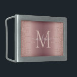 Boucle De Ceinture Rectangulaire Rose Parties scintillant or Lettre personnalisée N<br><div class="desc">Boucles de Ceinture avec Parties scintillant Monogram Rose Gold Blush Sparkle Personnalisé Anniversaire - Anniversaire ou Mariage Cadeau / Fournisseur - Ajouter votre lettre ou supprimer - Faire votre cadeau ceinture spécial - Redimensionner et déplacer ou supprimer et ajouter du texte / des éléments avec outil de personnalisation. Conception par...</div>