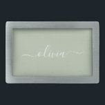 Boucle De Ceinture Rectangulaire Sage Green Minimaliste Moderne Monogramme Élégant<br><div class="desc">Découvrez notre collection moderne minimaliste de monogramme Sage Green : Élégez votre esthétique avec une sophistication sereine et une élégance intemporelle. Notre collection présente des designs minimalistes dans une teinte verte sage et tranquille, complétés par des monogrammes raffinés adaptés à votre style personnel. De la papeterie polie aux accessoires polyvalents,...</div>
