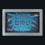 Boucle De Ceinture Rectangulaire Shalom Sur Fractage Bleu<br><div class="desc">Texte foncé "Shalom" (Hébreu : paix) superposé sur une image fractale bleue plus légère. Ajoutez votre propre texte supplémentaire.</div>