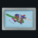 Boucle De Ceinture Rectangulaire Tortue volante<br><div class="desc">Notre drôle de tortue vole haut avec son skateboard. Beaucoup de plaisir inspirant à encourager.</div>