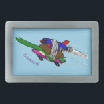 Boucle De Ceinture Rectangulaire Tortue volante<br><div class="desc">Notre drôle de tortue vole haut avec son skateboard. Beaucoup de plaisir inspirant à encourager.</div>