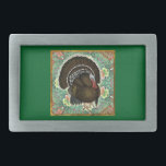 Boucle De Ceinture Rectangulaire Turquie sur les Verts<br><div class="desc">Cette majestueuse dinde de bronze est très belle sur un lit de verts et de fleurs... et il se sentira bien en vous ce Thanksgiving !</div>