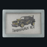 Boucle De Ceinture Rectangulaire Voiture Trabant Est Allemande Personnalisée<br><div class="desc">Une image d'une voiture Trabant Est Allemande customisée générée par ordinateur, noir et or. Le surnom de la voiture customisée, Trabasaurus rex, dans une police appropriée, apparaît à la fois sur la porte du véhicule et sous l'image. Le véhicule porte une plaque d'immatriculation Idaho listant "TRABI REX" comme il a...</div>