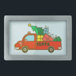 Boucle De Ceinture Rectangulaire Vue latérale du camion père Noël Joyeux Noël<br><div class="desc">Vue latérale du camion de Noël avec texte Joyeux Noël</div>
