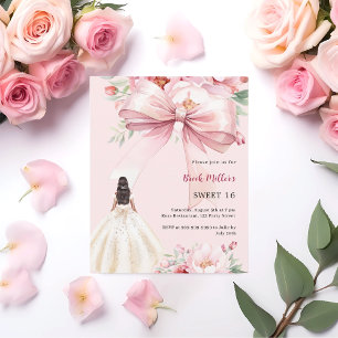 Boucles d'arc rose pâle robe Sweet 16 invitation