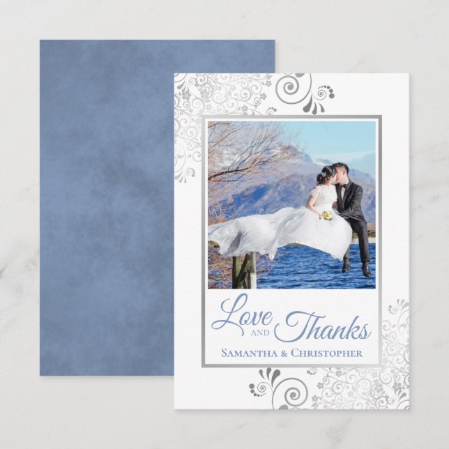 Boucles d'argent bleu sur blanc Amour & Merci Mari (Devant / Derrière)