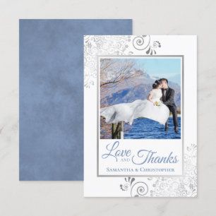 Boucles d'argent bleu sur blanc Amour & Merci Mari