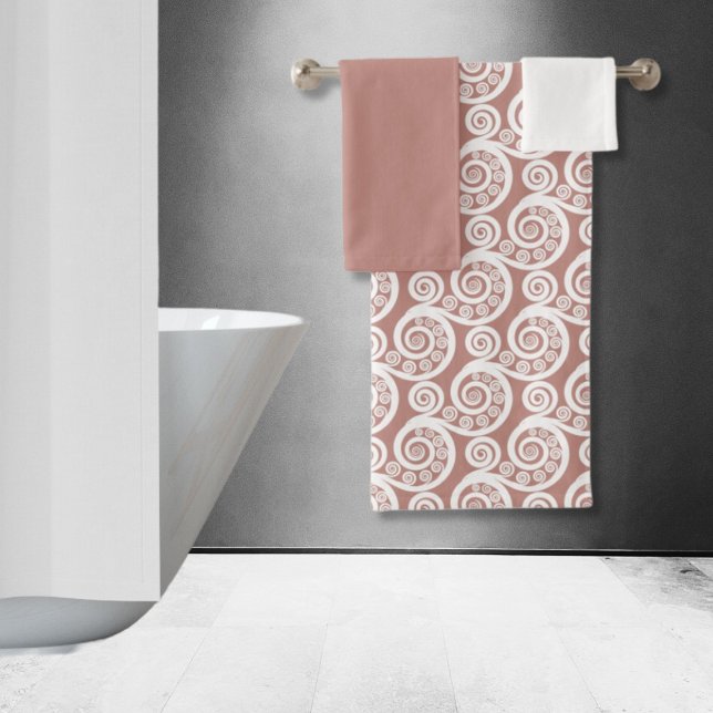 Boucles de feuilles de fougère inspirées de la nat (Girly Pink-White Nature-Inspired Fern Leaf Curls Bath Towel Set)