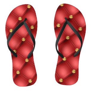 Boucles de tongs rouges en cuir poli doré