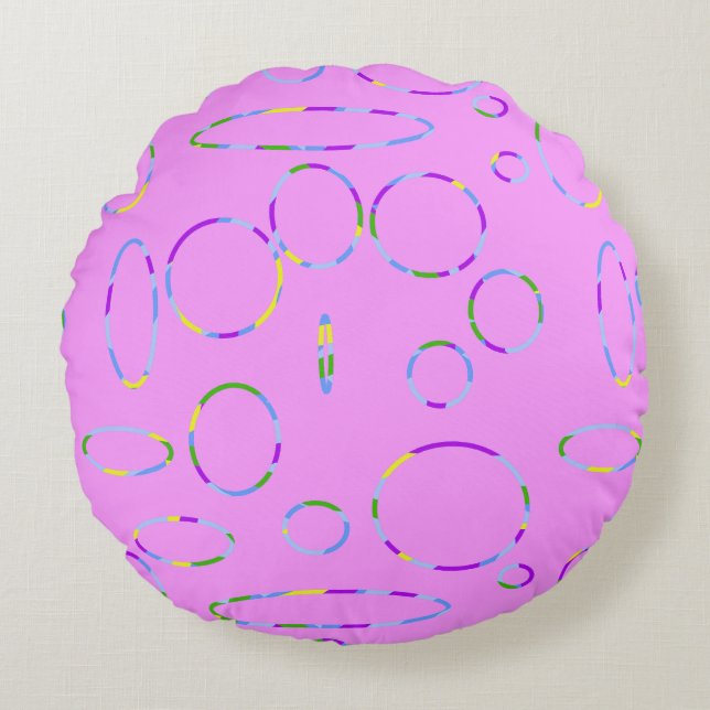 Boucles sur Coussin rond rose (Devant)