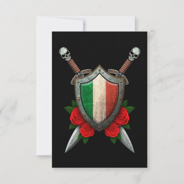 Bouclier drapeau italien usé et épées avec Roses (Devant)