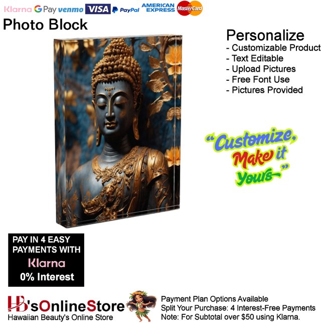 Bouddha bloc photo vertical (Buddha Vertical Black Gold Floral Background Photo Block.)