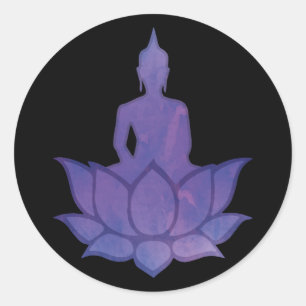 Bouddha sur Sticker rond classique violet Lotus