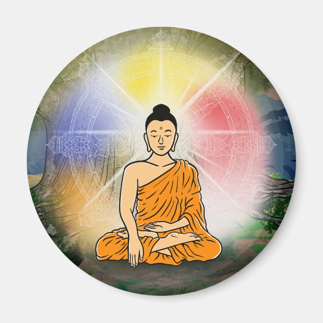 Bouddha's Enlightenment & Dharma Wheel Magnet (Devant)