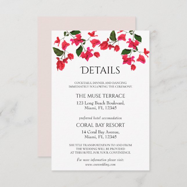 Bougainvillea Boîtier Mariage Détails Carte (Devant / Derrière)
