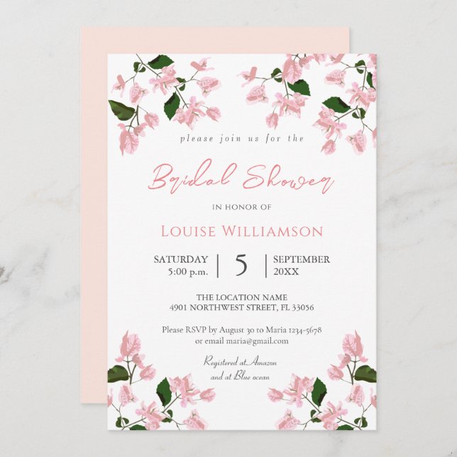 Bougainvillea Fleur Douche nuptiale Invitation (Devant / Derrière)