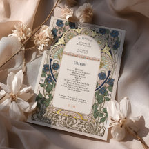 Bougainvillea Marine Blue Gold Wedding Programme