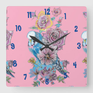 Bougie bleue Aquarelle rose Femme Bureau Horloge