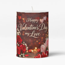 Bougie colonnaire 'À jamais votre Valentin'