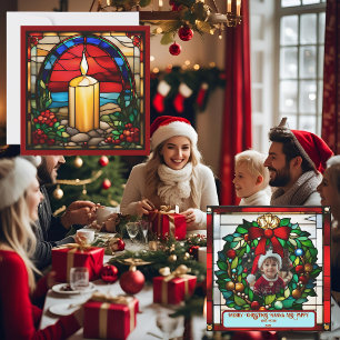 Bougie de Noël dorée Faux vitrail