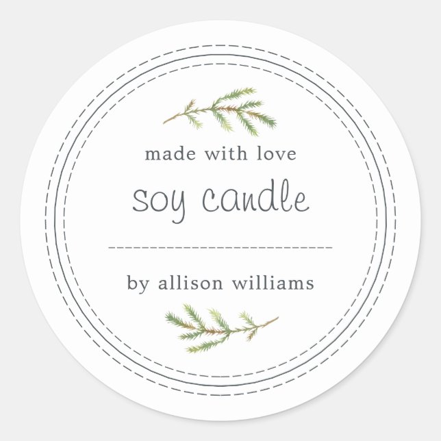 Bougie de soja fait maison Étiquette sur pin (Devant)