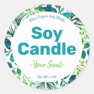Bougie De Soja Vert Et Bleu Étiquettes