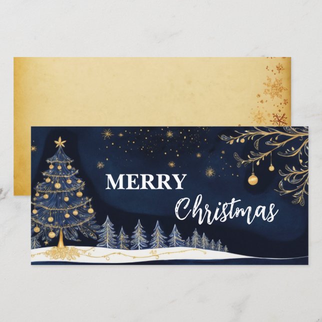Bougie et carte cadeau d'arbre de Noël bleu or (Devant / Derrière)